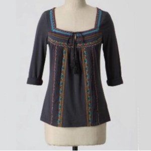 Anthropologie C Keer Grey Best Route Peasant Top Size M